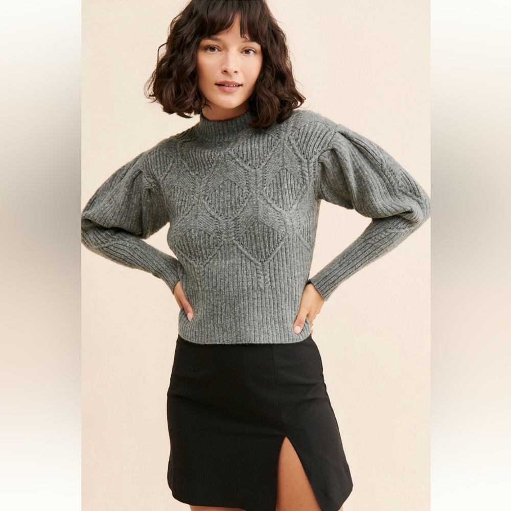 ASTR the Label Puff Sleeve Turtleneck Knit Sweater